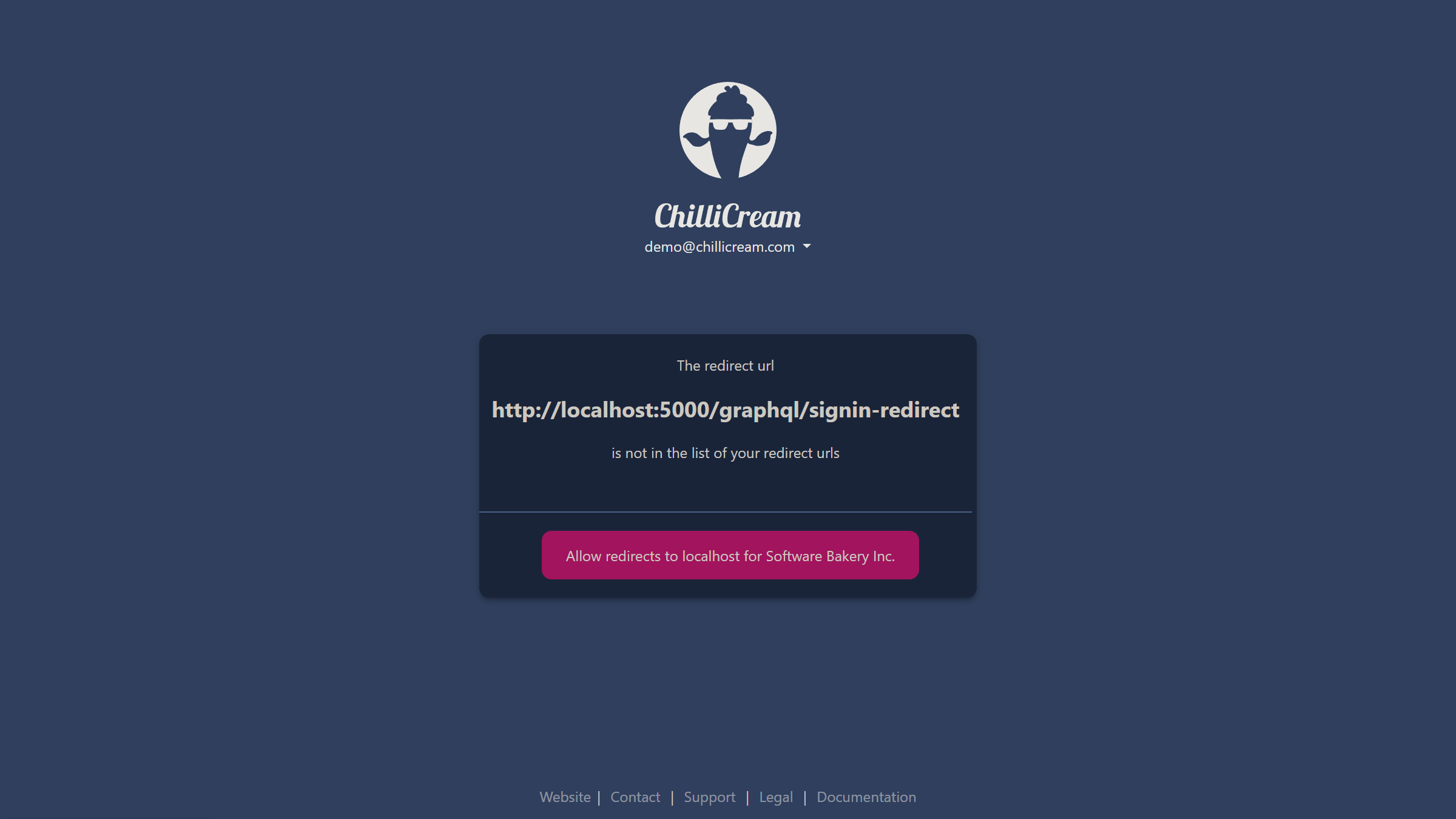 Screenshot showing the redirect URL prompt