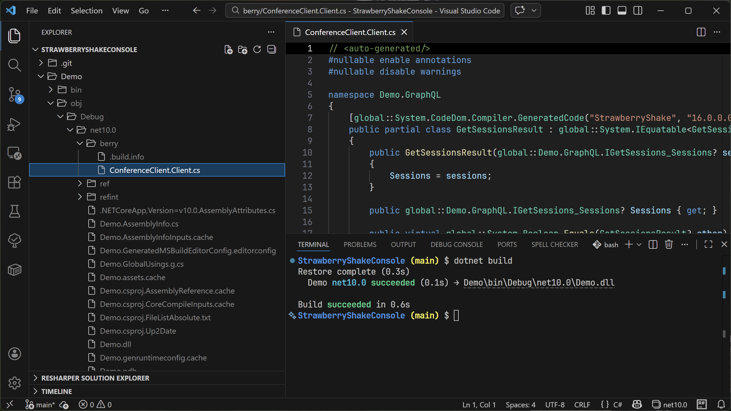 Visual Studio Code showing the generated directory.