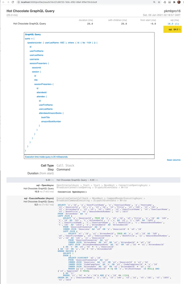 MiniProfiler Detail Web Page