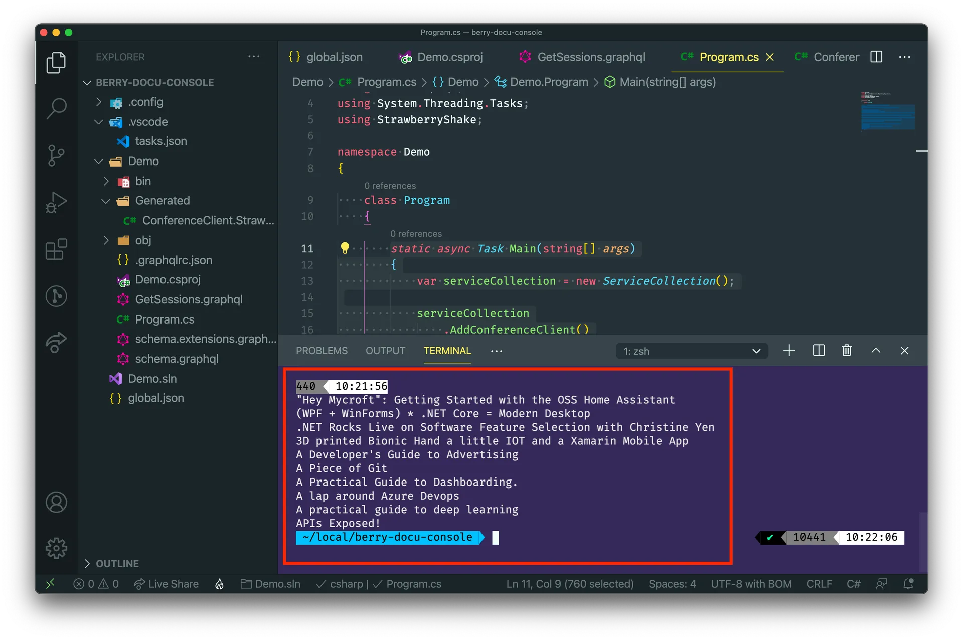 Started console application that shows a list of sessions