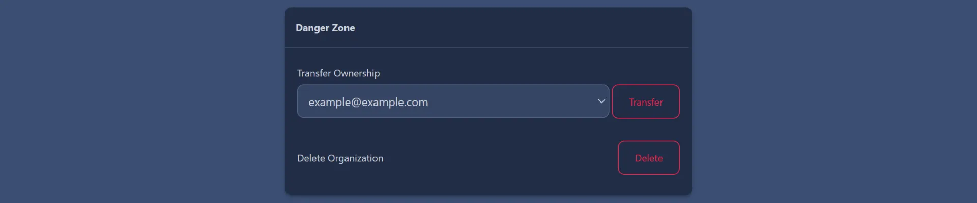 Screenshot showing the transfer ownership button and the process