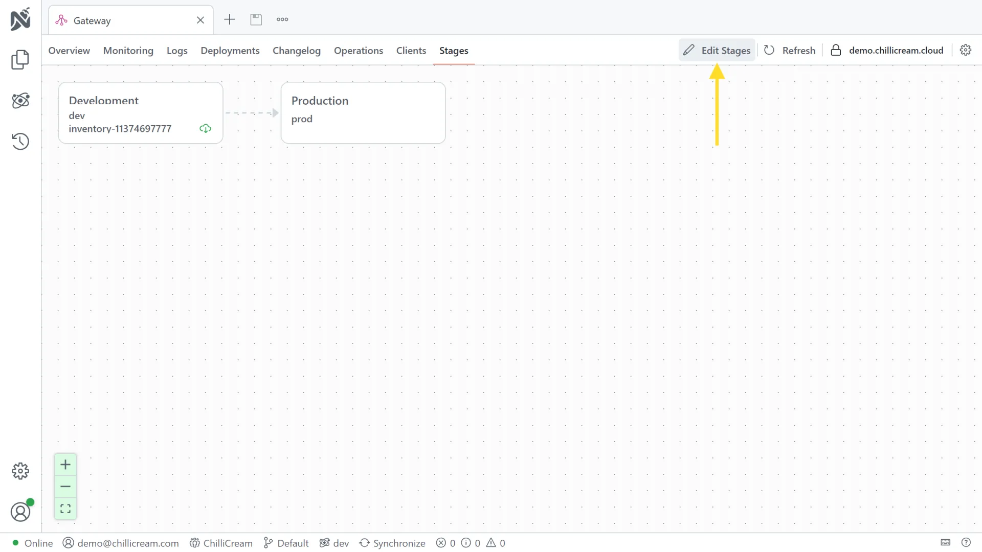 Screenshot of the Stages overview