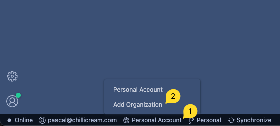 Screenshot showing the "Add Organization" button in the organization switcher