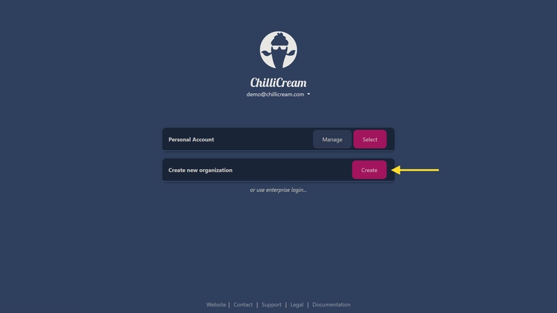 Picture showing the create button in the management portal